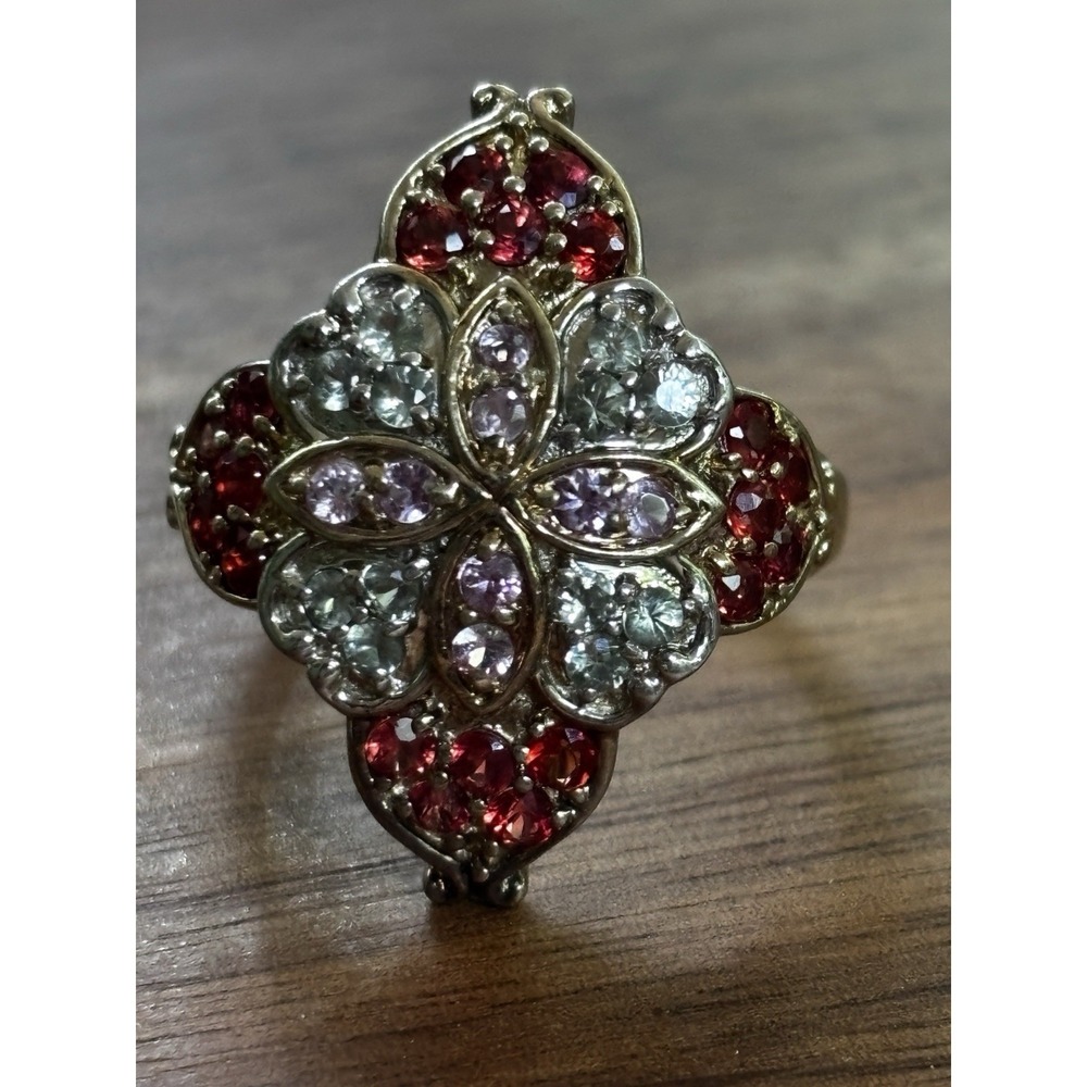 Pink Sapphire Ruby And White Topaz Sterling Unique Ring Size 9